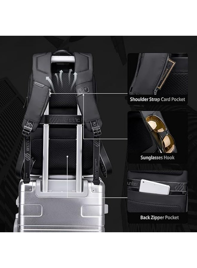 أركتيك هانتر حقيبة ظهر أركتيك هانتر المضادة للسرقة للرجال، مزودة بمنفذ USB مدمج ومقاومة للماء، مناسبة لأجهزة الكمبيوتر المحمول مقاس 15.6 بوصة، مع جيوب متعددة (أسود). - Image 4